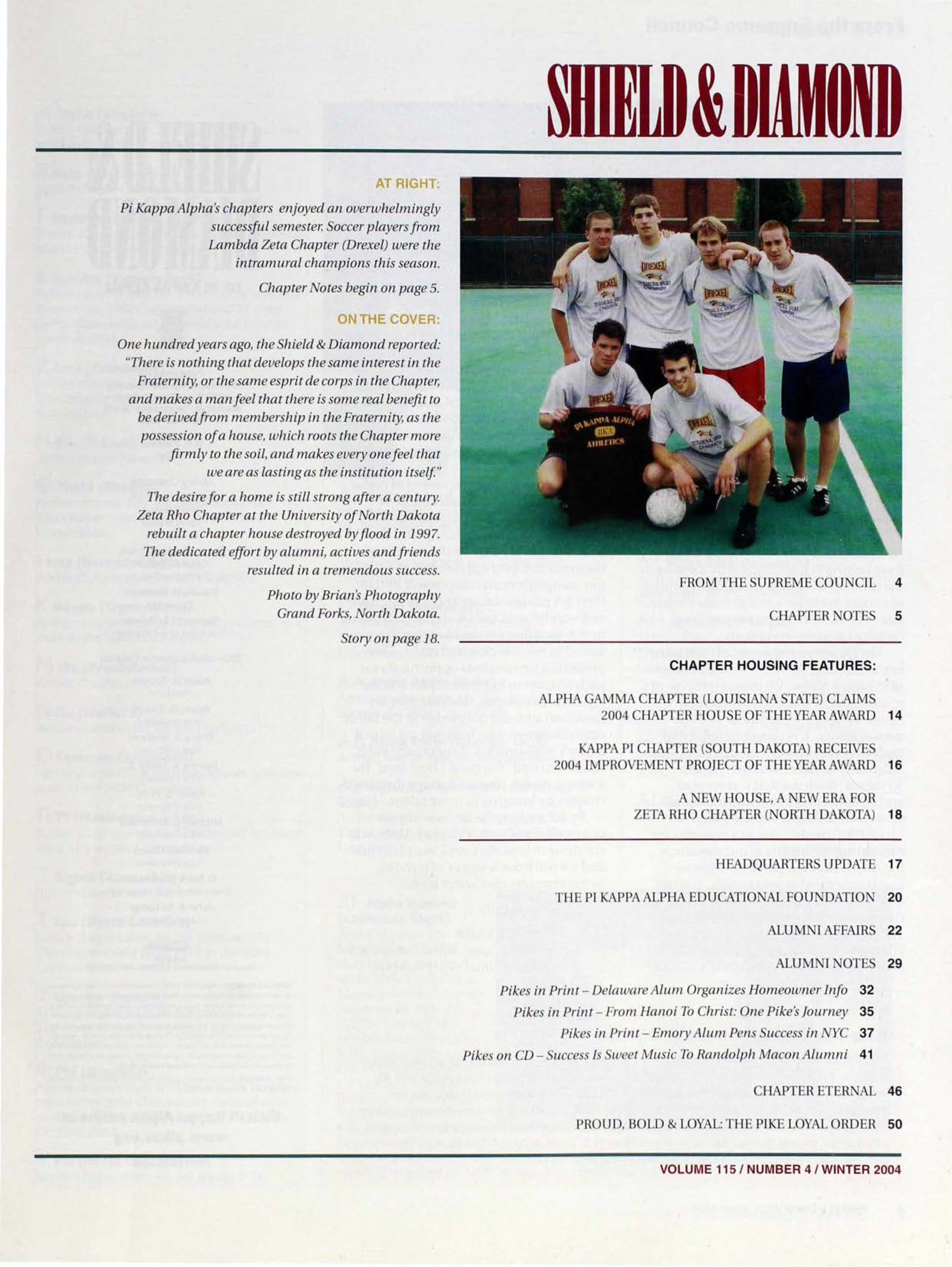 Shield & Diamond, Vol. 115, No. 4, Table Of Contents